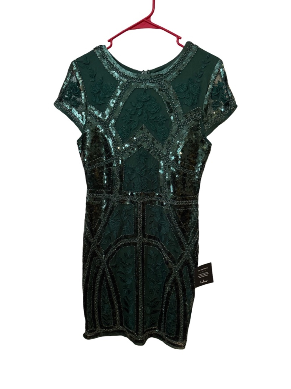 Lulu's Dark Green Sequin Embroidered Mini Dress